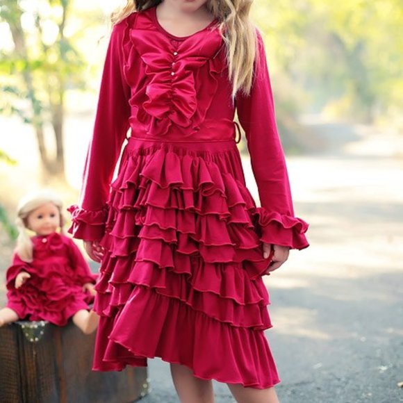 Girls Red Ruffle Valentine's Day Dress - Picture 1 of 2